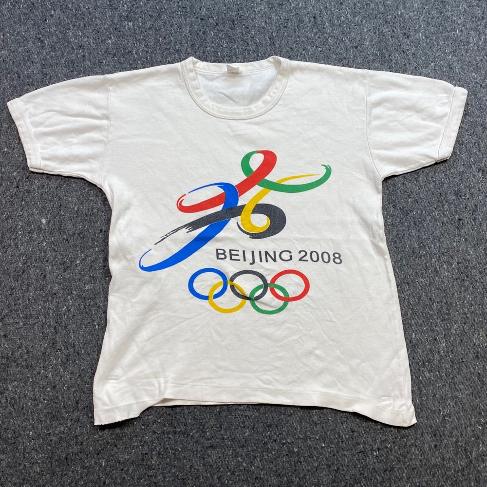 Beijing 2008 Olympics TShirt Sz S Mens White Retro Graphic Sports Streetwear 00s